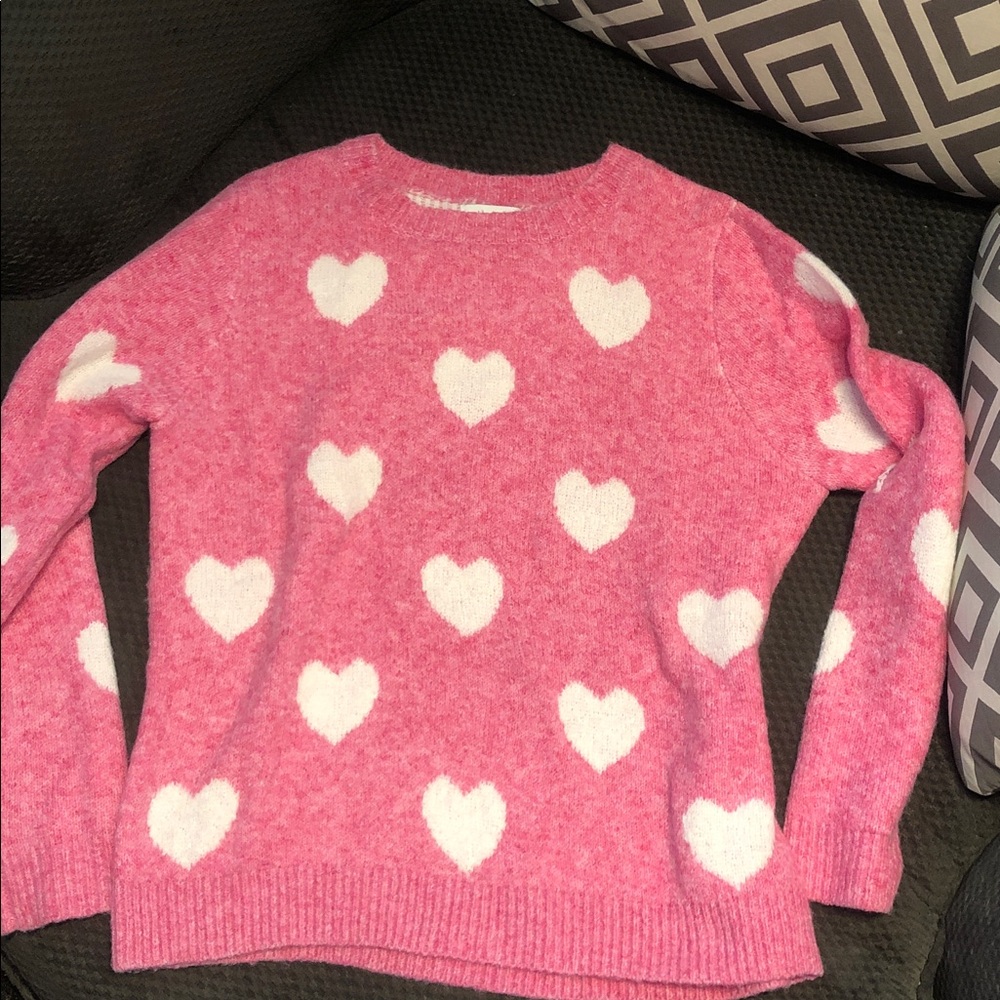cupcakes & cashmere Pink Heart Crewneck Sweater